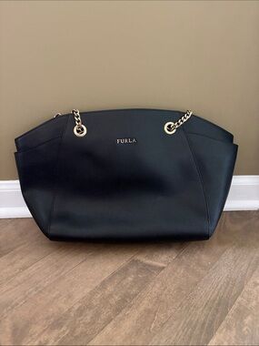 FURLA Julia Tulip Black Saffiano Leather Tote